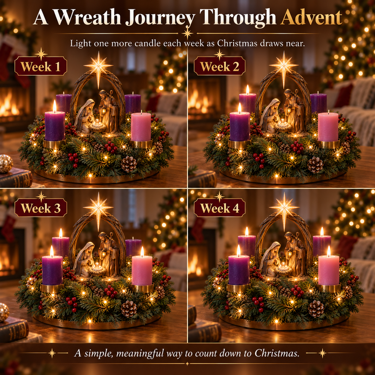 ✝️ Lighted Nativity Advent Wreath – A Sacred 4-Week Christmas Tradition🕯️