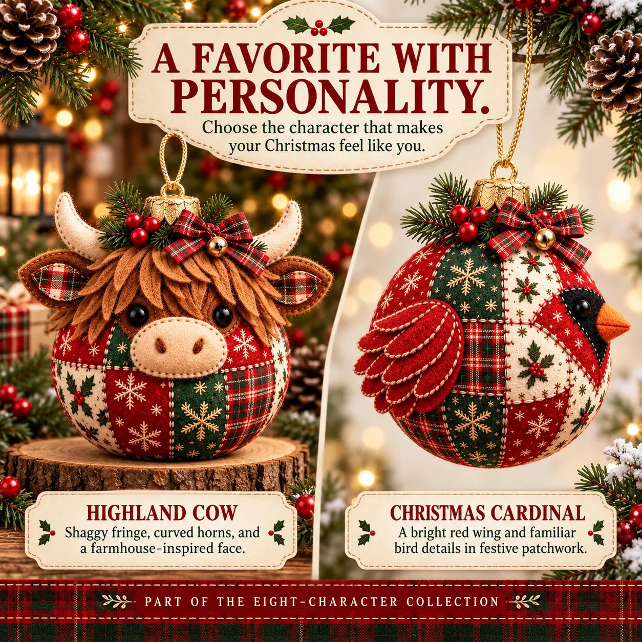 🎄Cozy Patchwork Christmas Ornament Collection | 8 Festive Character Designs for Trees, Wreaths & Holiday Gifts ✨