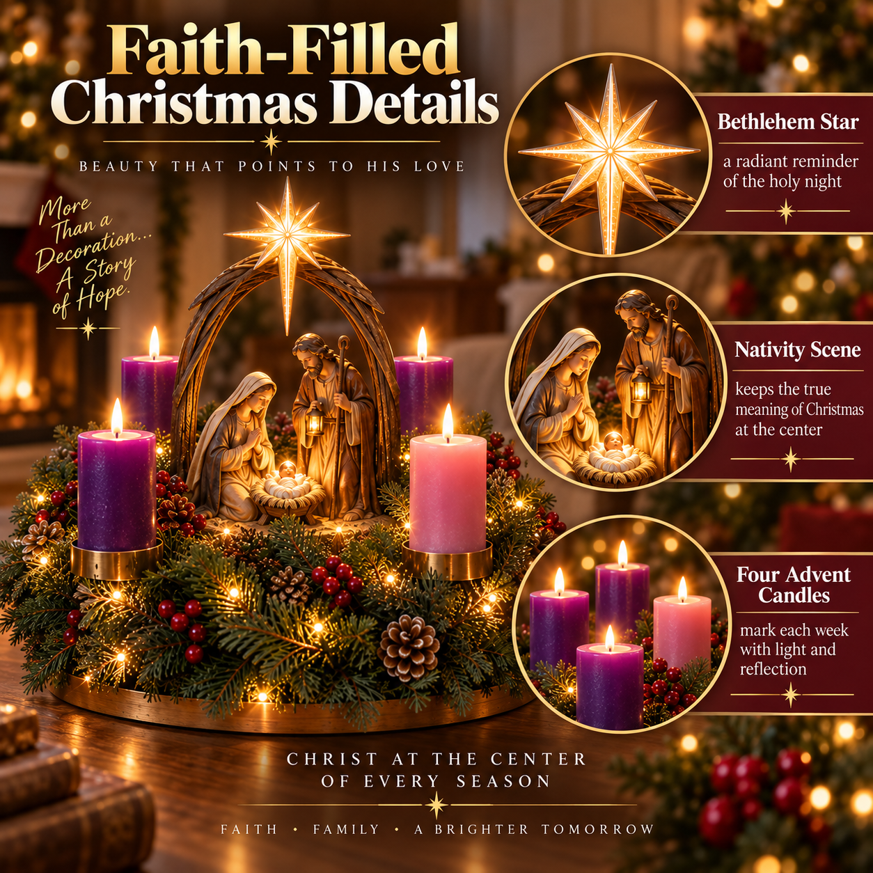 ✝️ Lighted Nativity Advent Wreath – A Sacred 4-Week Christmas Tradition🕯️