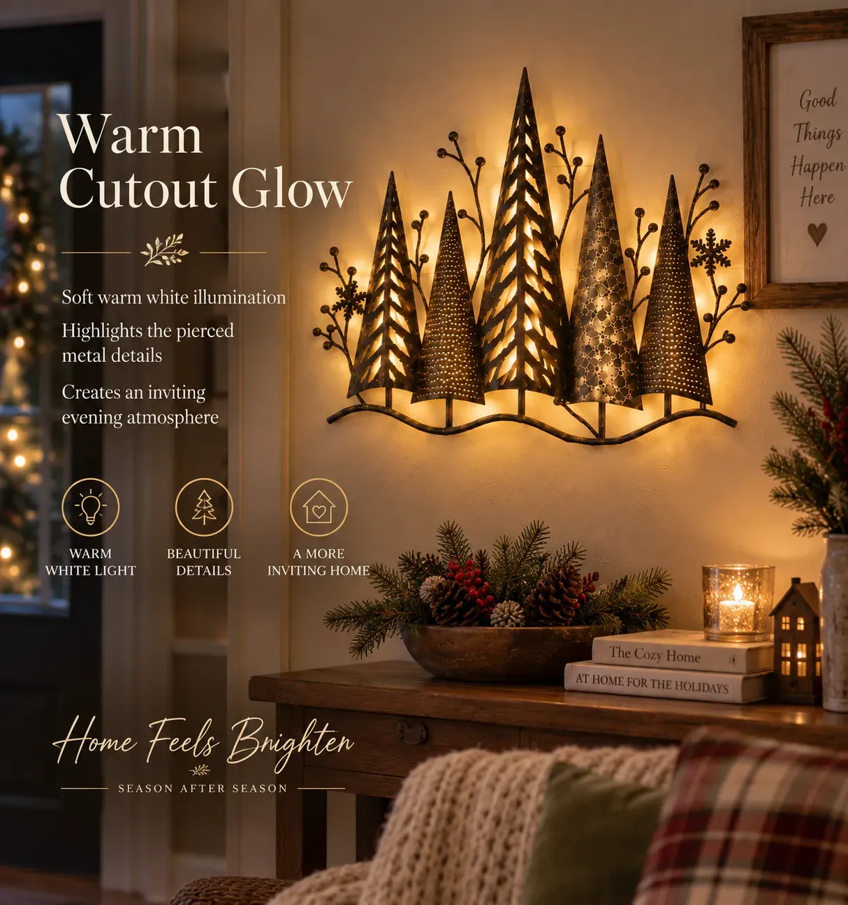 🎄🕯️Vintage Lighted Woodland Metal Wall Decor🌙