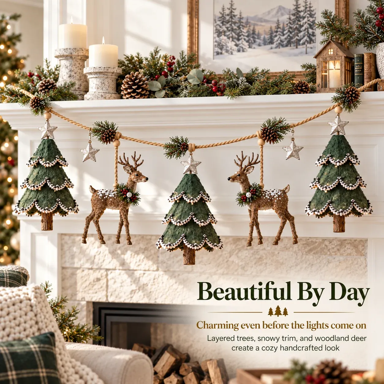 🦌 Lighted Woodland Christmas Garland