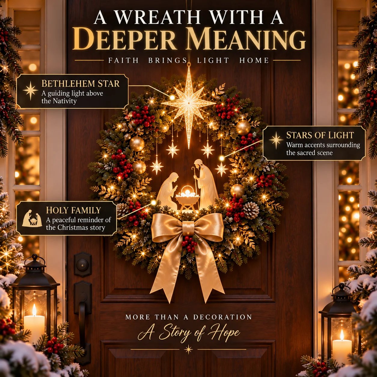  Lighted Nativity Christmas Wreath – Bethlehem Star Front Door Decor