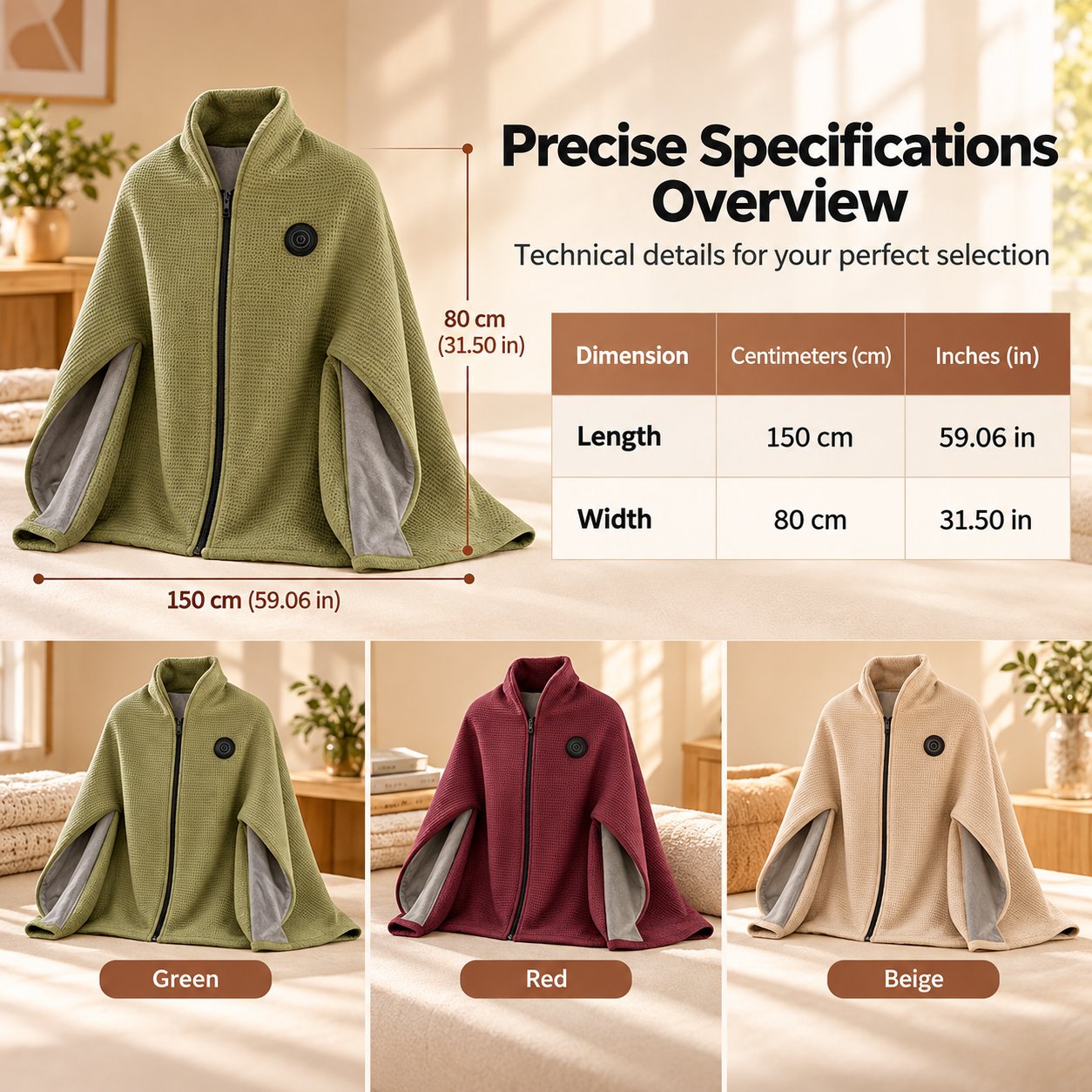 USB Rechargeable Heated Shawl Blanket with 3-Level Temperature Control