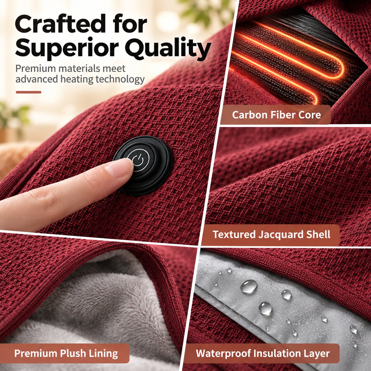 USB Rechargeable Heated Shawl Blanket with 3-Level Temperature Control