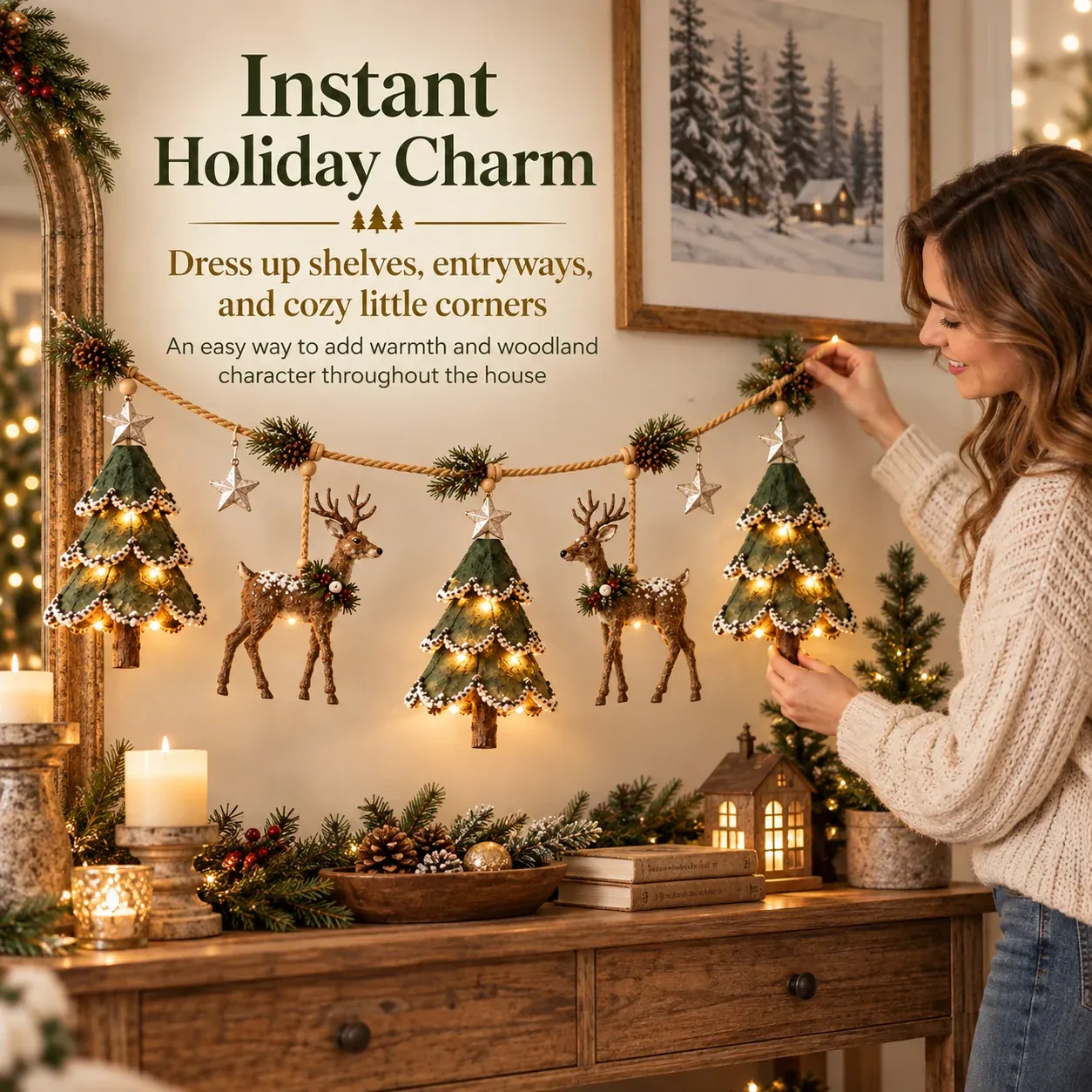 🦌 Lighted Woodland Christmas Garland