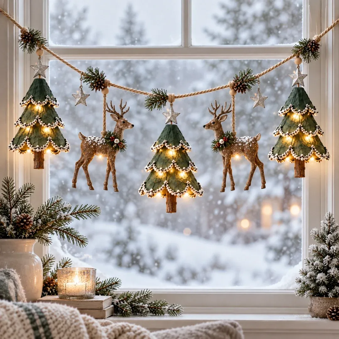 🦌 Lighted Woodland Christmas Garland
