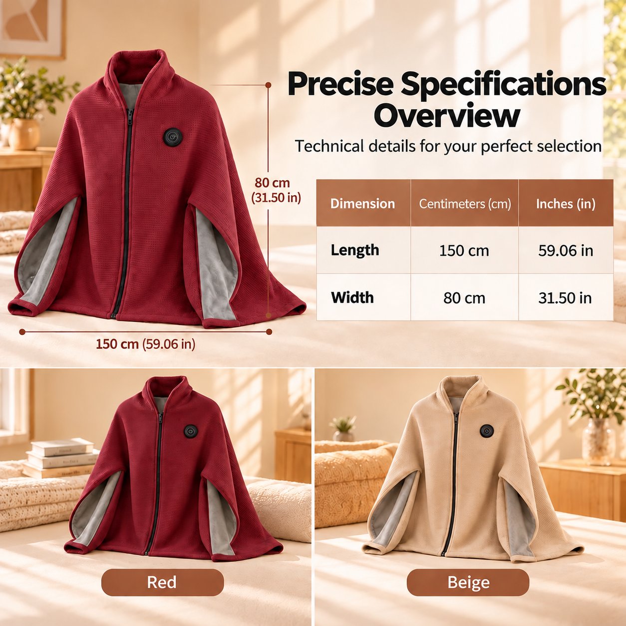 USB Rechargeable Heated Shawl Blanket with 3-Level Temperature Control