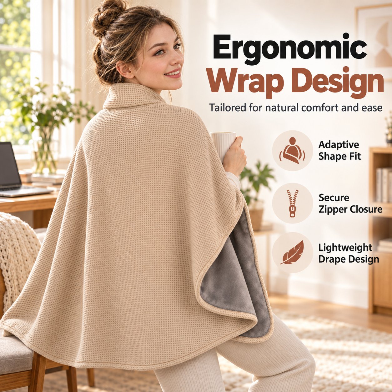 USB Rechargeable Heated Shawl Blanket with 3-Level Temperature Control