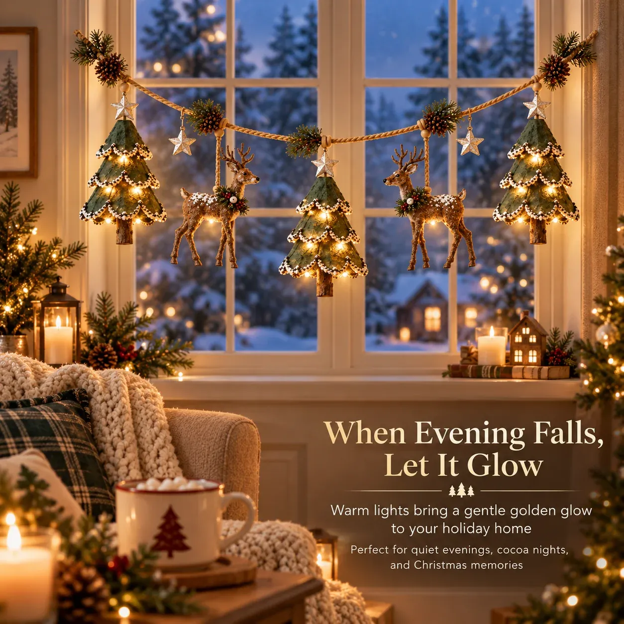 🦌 Lighted Woodland Christmas Garland