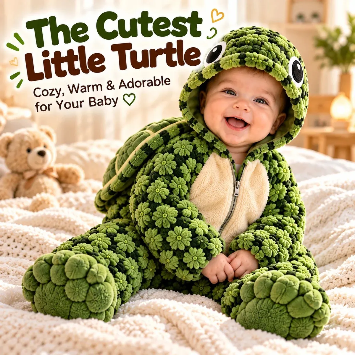 Little Turtle Plush 3D Shell Baby Onesie