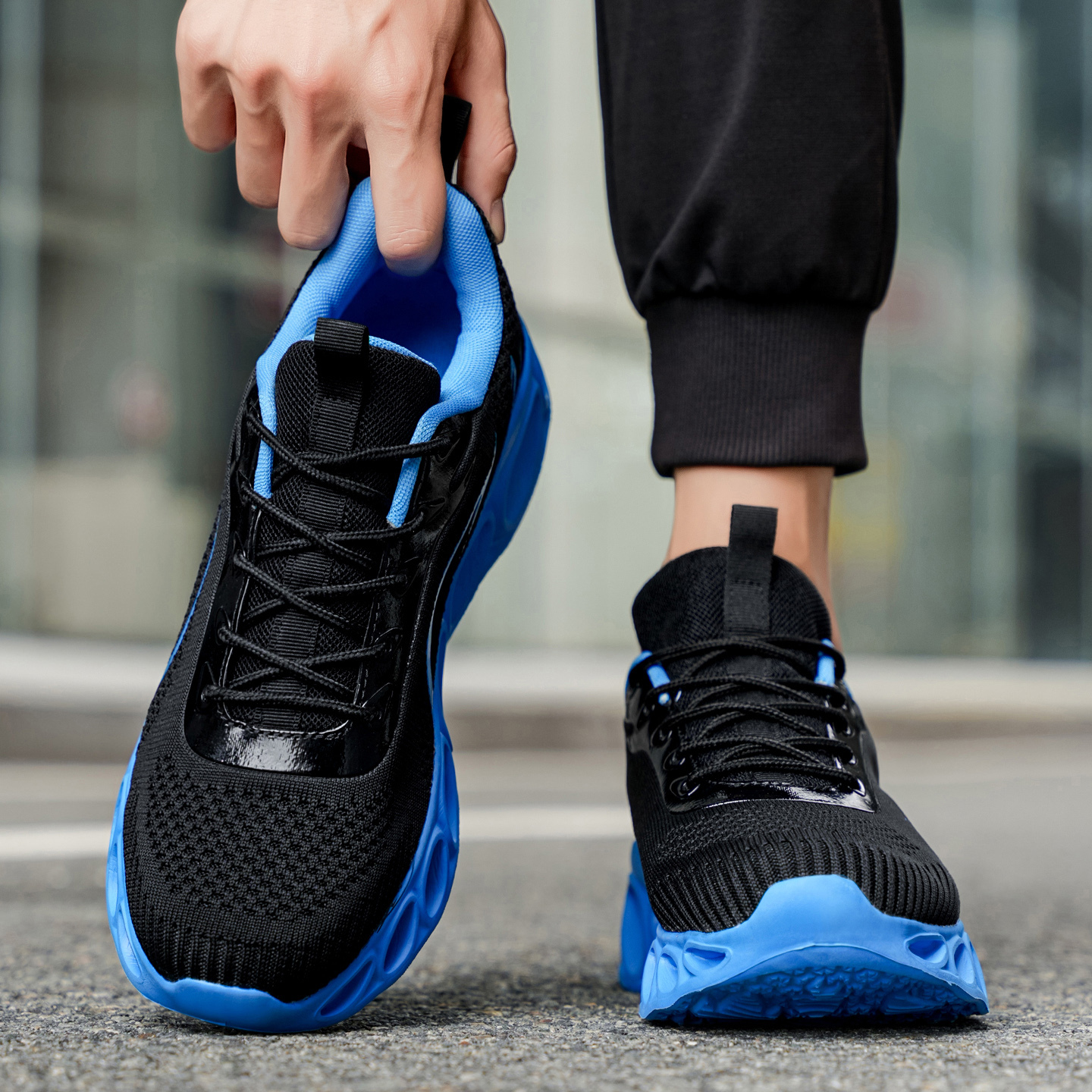 Softsfeel® Men's Relieve Foot Pain Perfect Walking Shoes - Black Blue