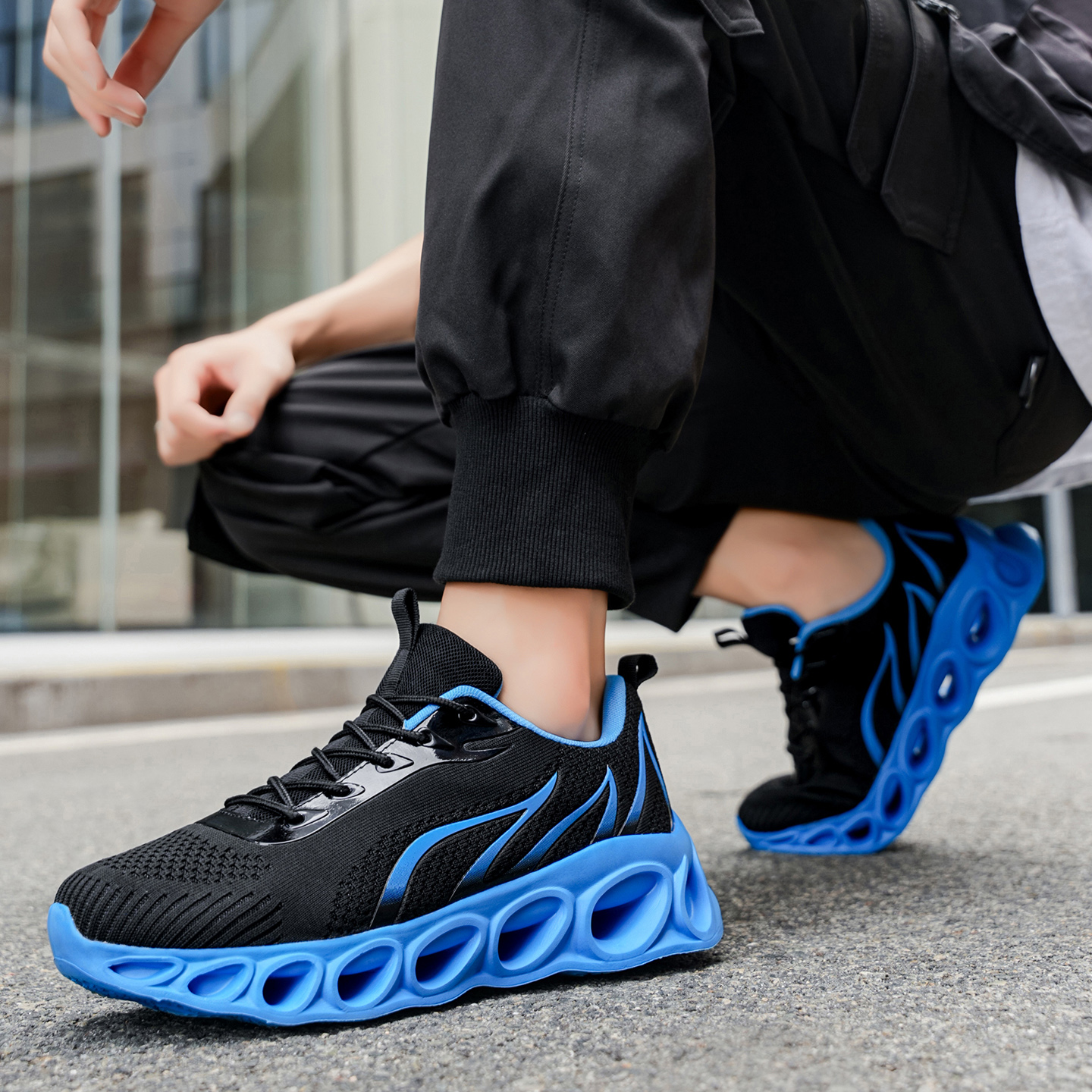 Softsfeel® Men's Relieve Foot Pain Perfect Walking Shoes - Black Blue