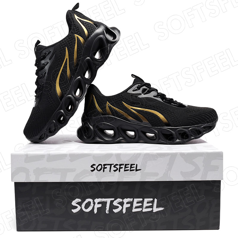 Softsfeel Women's Relieve Foot Pain Perfect Walking Shoes - Black Gold-SOFTSFEEL