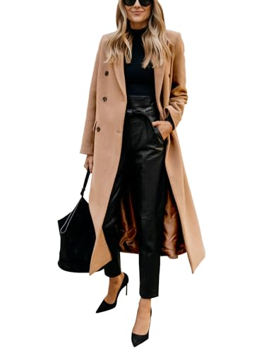 Womens Long Wool Coats Fall Winter Notch Lapel Peacoat Jackets