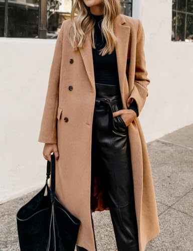 Womens Long Wool Coats Fall Winter Notch Lapel Peacoat Jackets