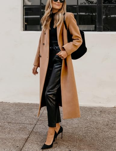 Womens Long Wool Coats Fall Winter Notch Lapel Peacoat Jackets