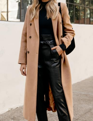 Womens Long Wool Coats Fall Winter Notch Lapel Peacoat Jackets