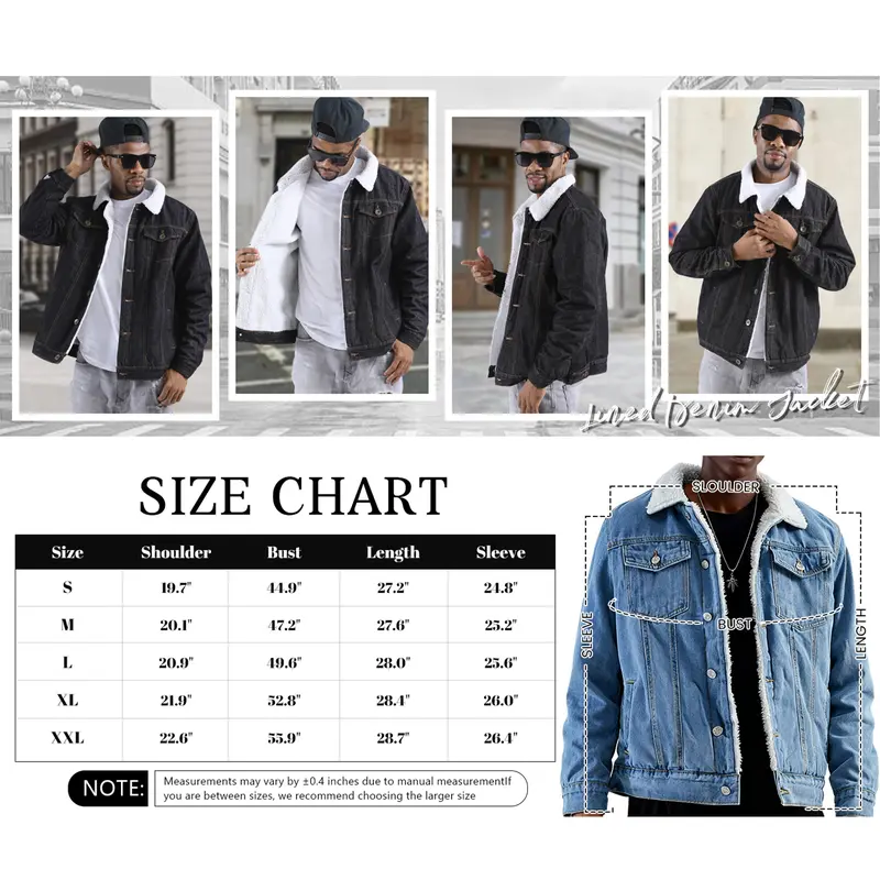 Sherpa Lined Denim Jacket Warm Casual Trucker Jacket