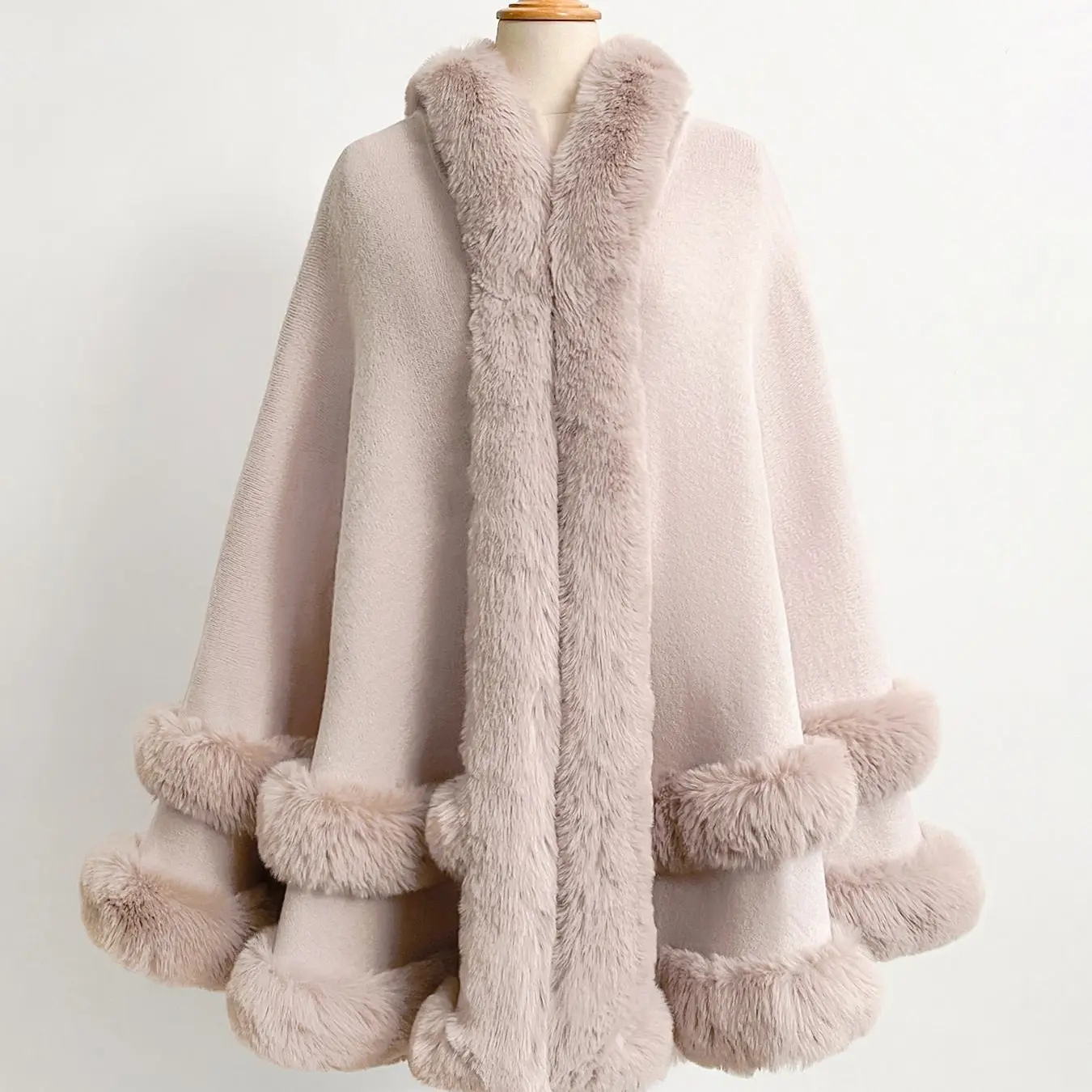 Luxury Faux Fur Hooded Cape Shawl for Women