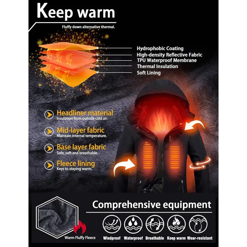 Hooded Waterproof Ski Jacket - Winter Outdoor Coat