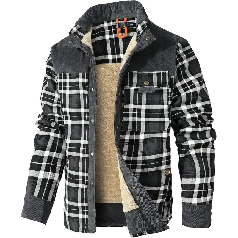 Men's Plaid Flannel Shirt Jacket Sherpa Fleece Lined, Corduroy