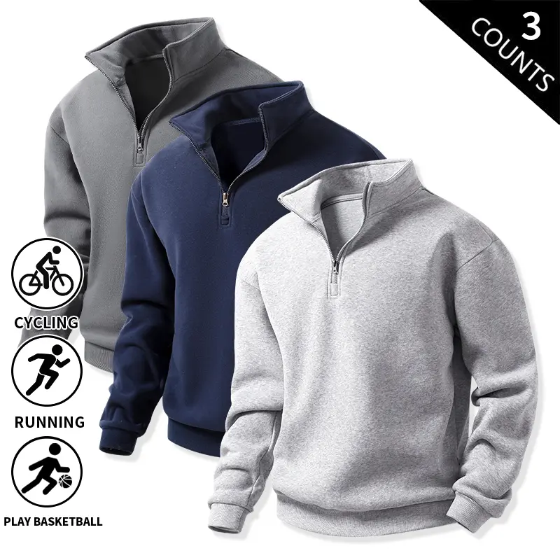 3-Pack Men’s Quarter-Zip Fleece Sweatshirts