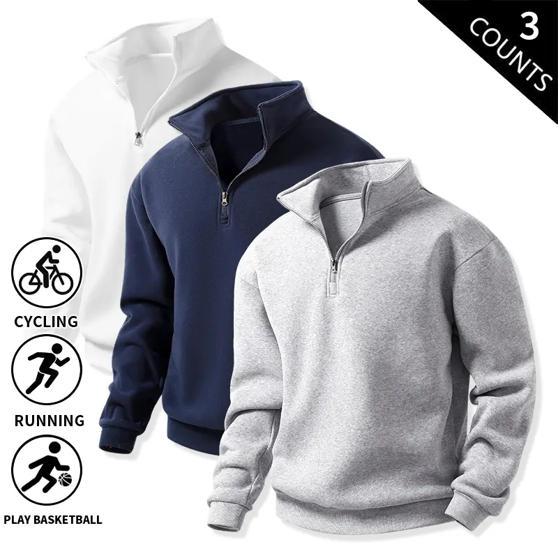 3-Pack Men’s Quarter-Zip Fleece Sweatshirts