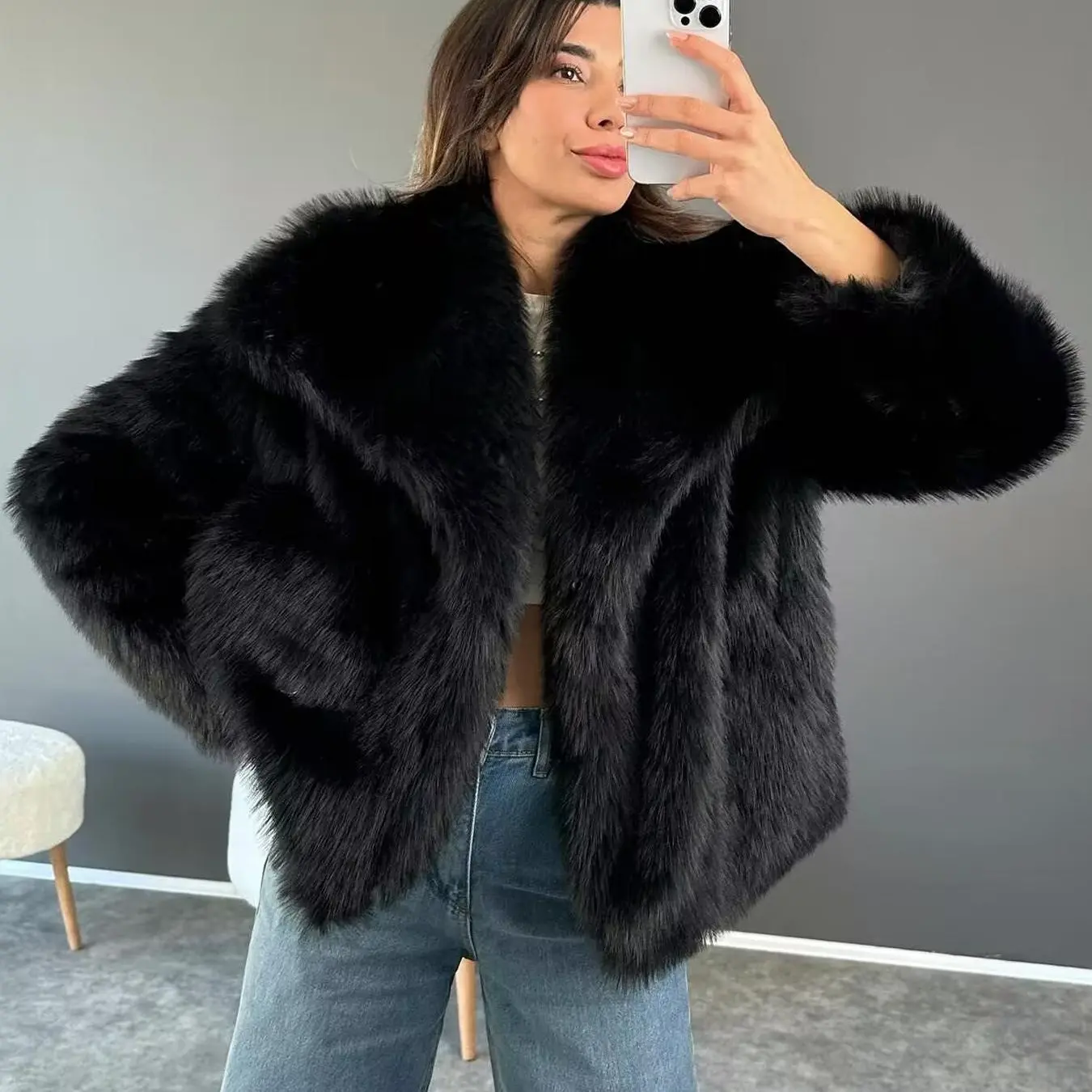 Women's Faux Fur Fitted Jacket, Collar Coat