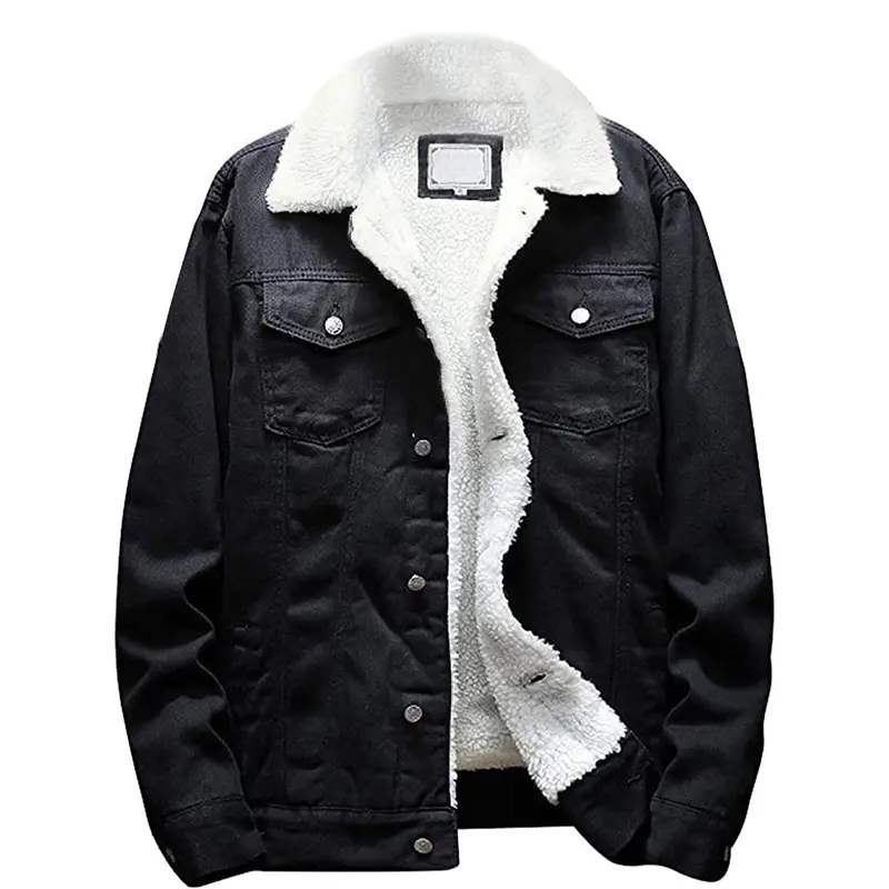 Sherpa Lined Denim Jacket Warm Casual Trucker Jacket