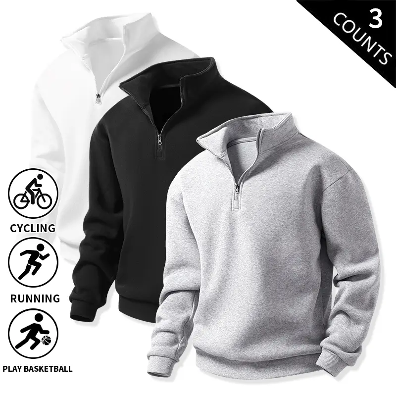 3-Pack Men’s Quarter-Zip Fleece Sweatshirts
