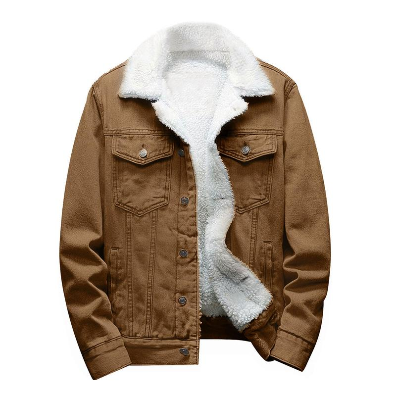 Sherpa Lined Denim Jacket Warm Casual Trucker Jacket