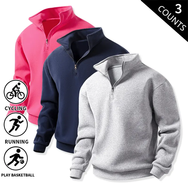 3-Pack Men’s Quarter-Zip Fleece Sweatshirts