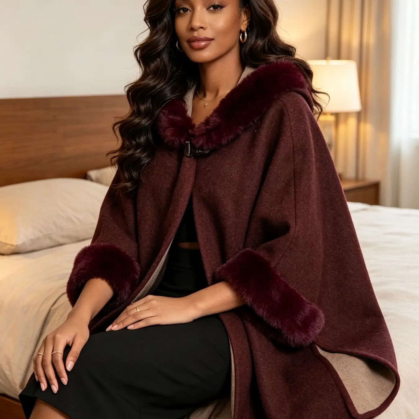 Women's Hooded Cape Coat, Fall Winter Fashion, Windproof Warm Outerwear, Casual Loose-Fit Design, Multiple Colors Available