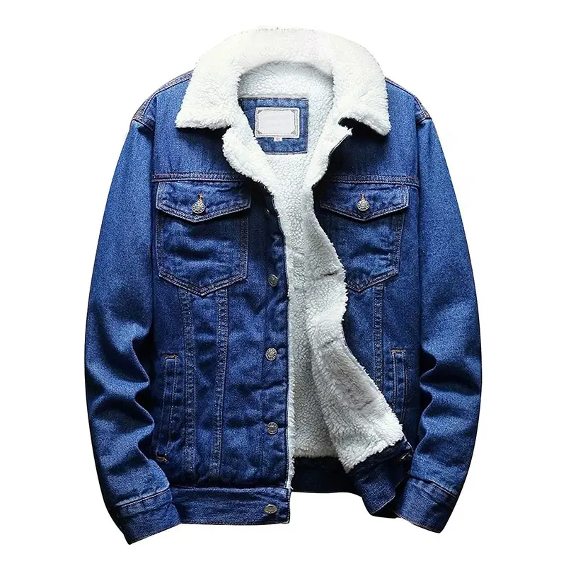 Sherpa Lined Denim Jacket Warm Casual Trucker Jacket