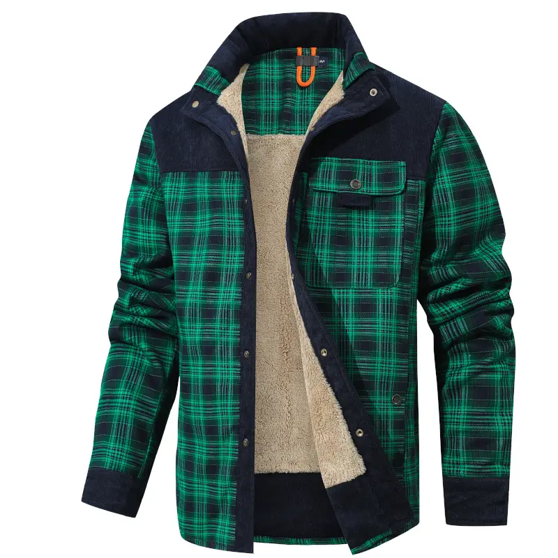 Men's Plaid Flannel Shirt Jacket Sherpa Fleece Lined, Corduroy