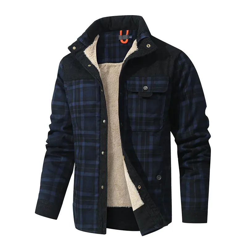Men's Plaid Flannel Shirt Jacket Sherpa Fleece Lined, Corduroy