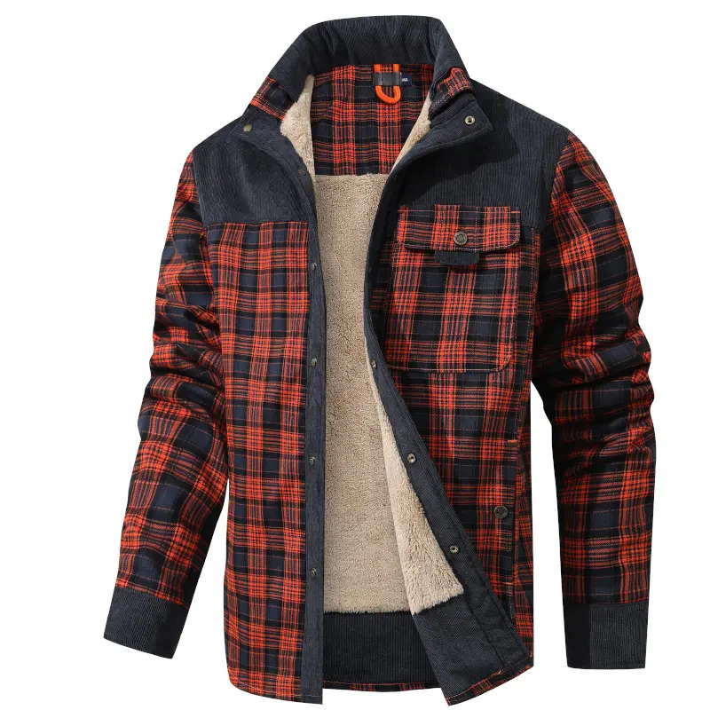 Men's Plaid Flannel Shirt Jacket Sherpa Fleece Lined, Corduroy