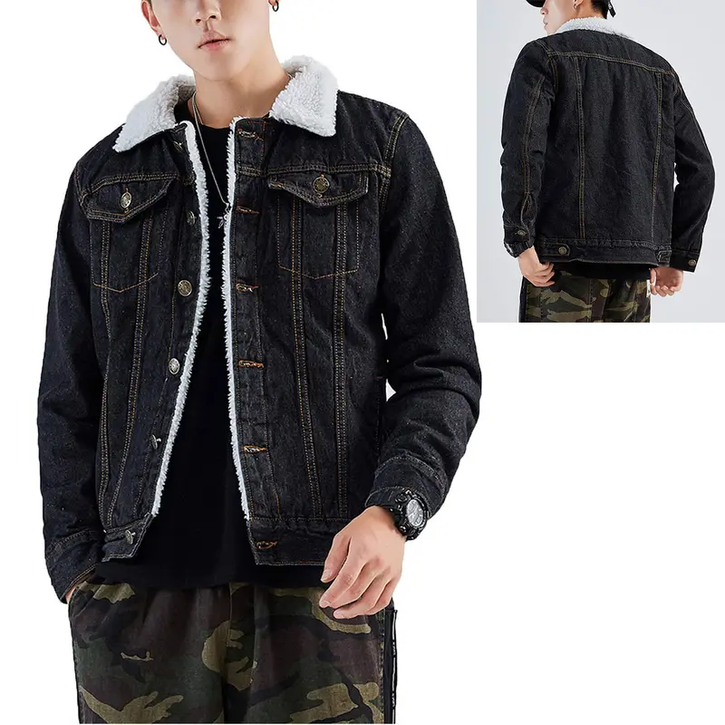 Sherpa Lined Denim Jacket Warm Casual Trucker Jacket