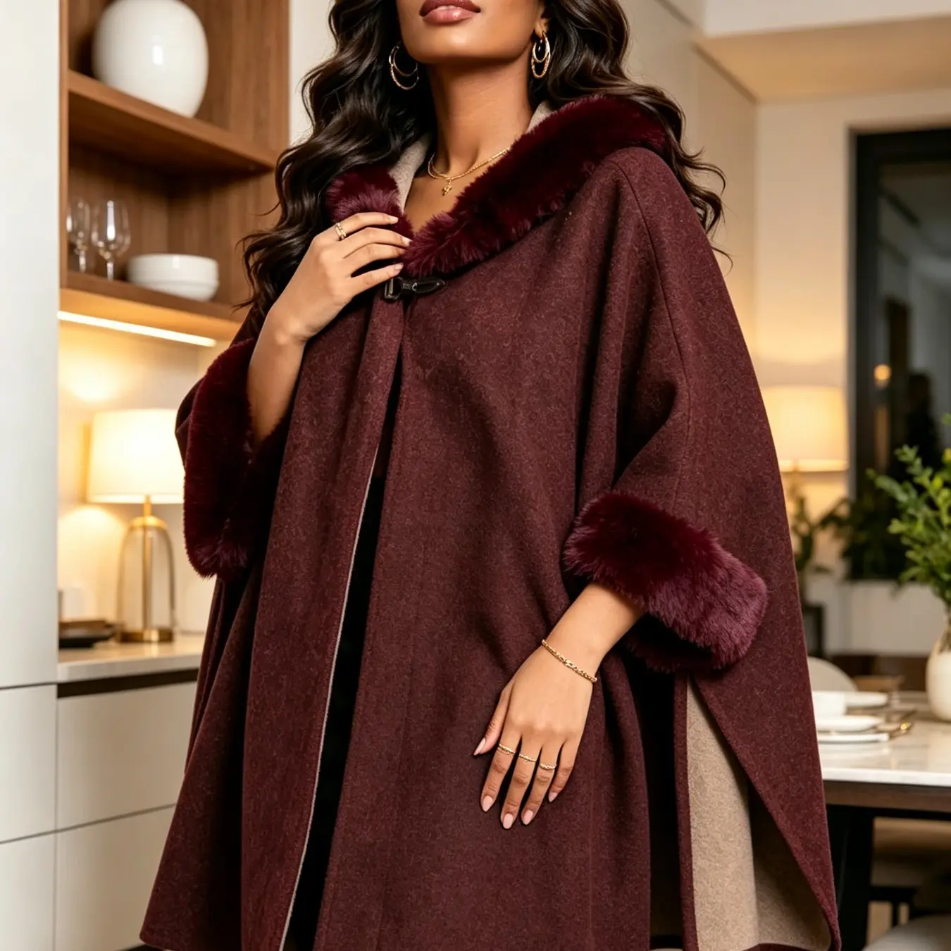 Women's Hooded Cape Coat, Fall Winter Fashion, Windproof Warm Outerwear, Casual Loose-Fit Design, Multiple Colors Available
