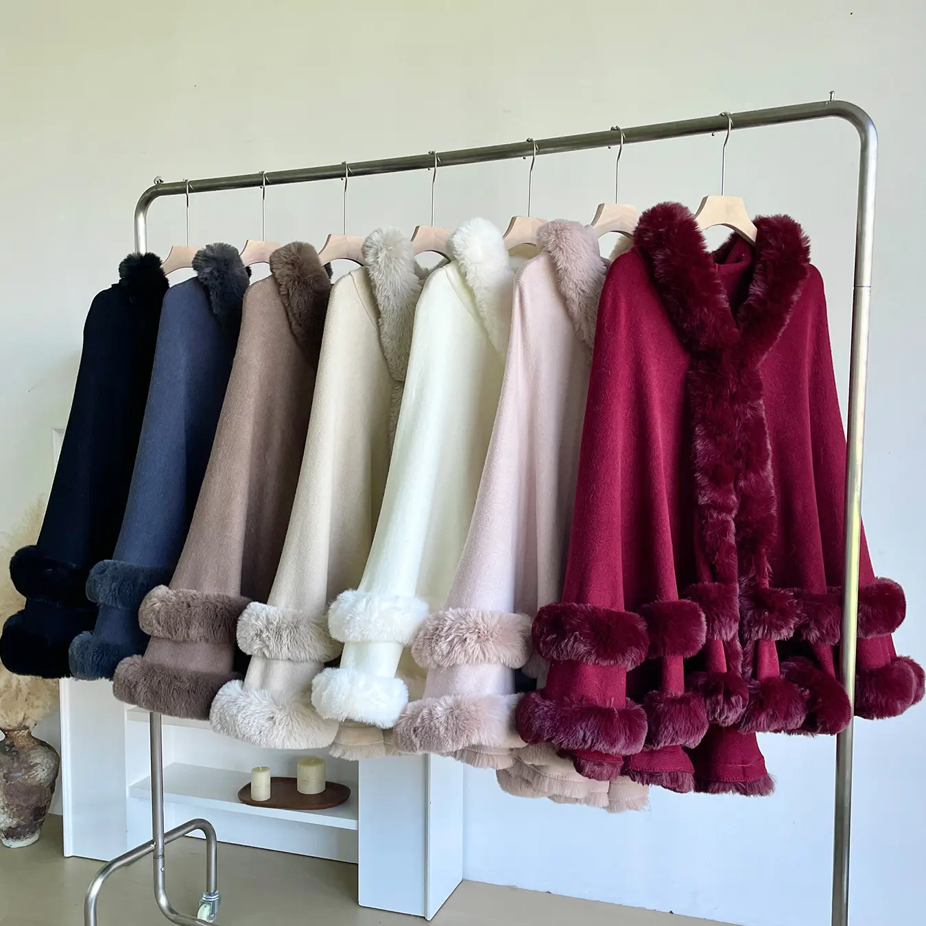 Luxury Faux Fur Hooded Cape Shawl for Women