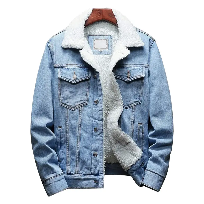 Sherpa Lined Denim Jacket Warm Casual Trucker Jacket