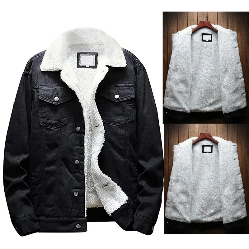Sherpa Lined Denim Jacket Warm Casual Trucker Jacket