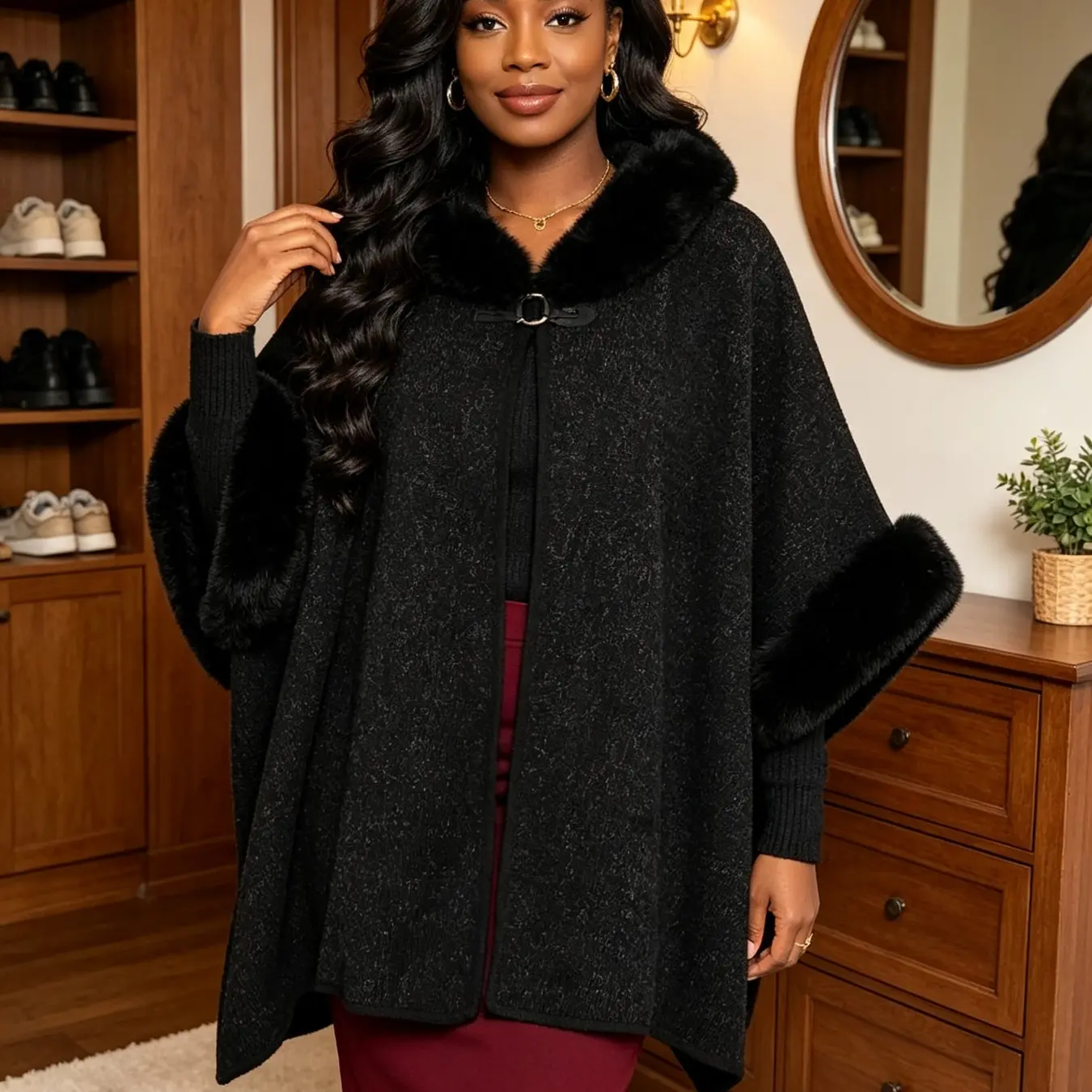 Women's Hooded Cape Coat, Fall Winter Fashion, Windproof Warm Outerwear, Casual Loose-Fit Design, Multiple Colors Available