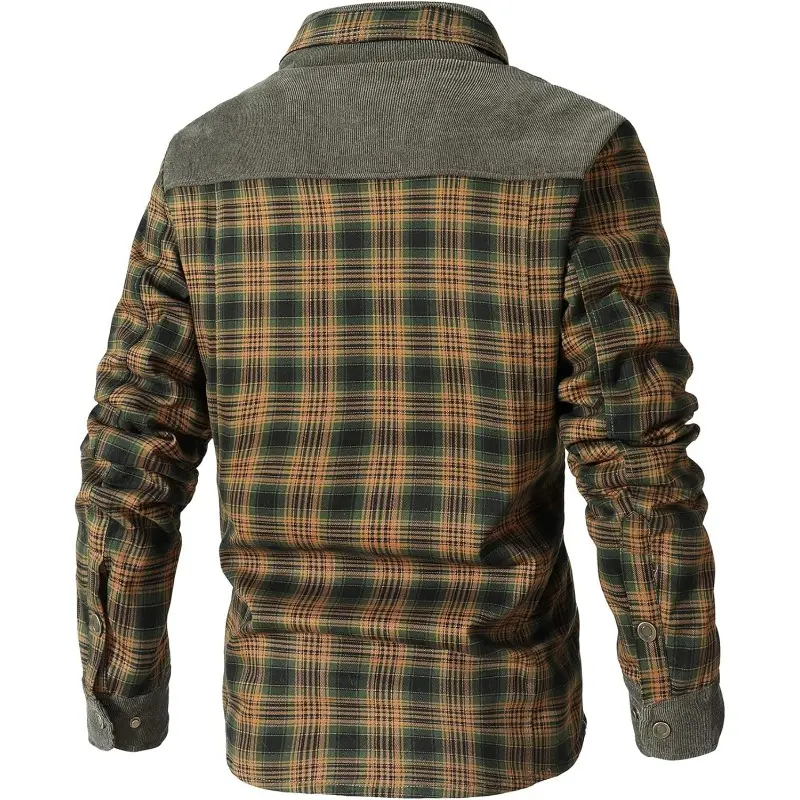 Men's Plaid Flannel Shirt Jacket Sherpa Fleece Lined, Corduroy
