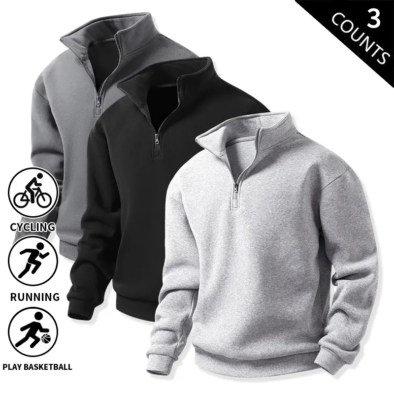 3-Pack Men’s Quarter-Zip Fleece Sweatshirts
