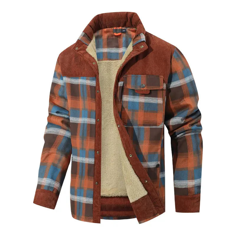 Men's Plaid Flannel Shirt Jacket Sherpa Fleece Lined, Corduroy
