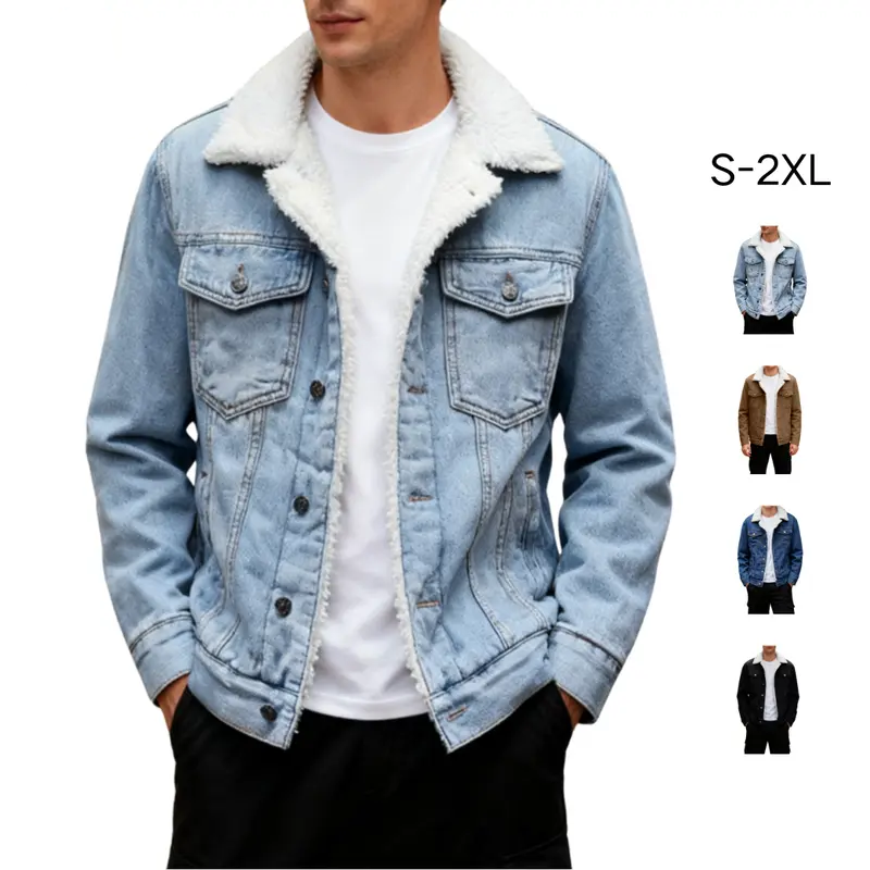 Sherpa Lined Denim Jacket Warm Casual Trucker Jacket