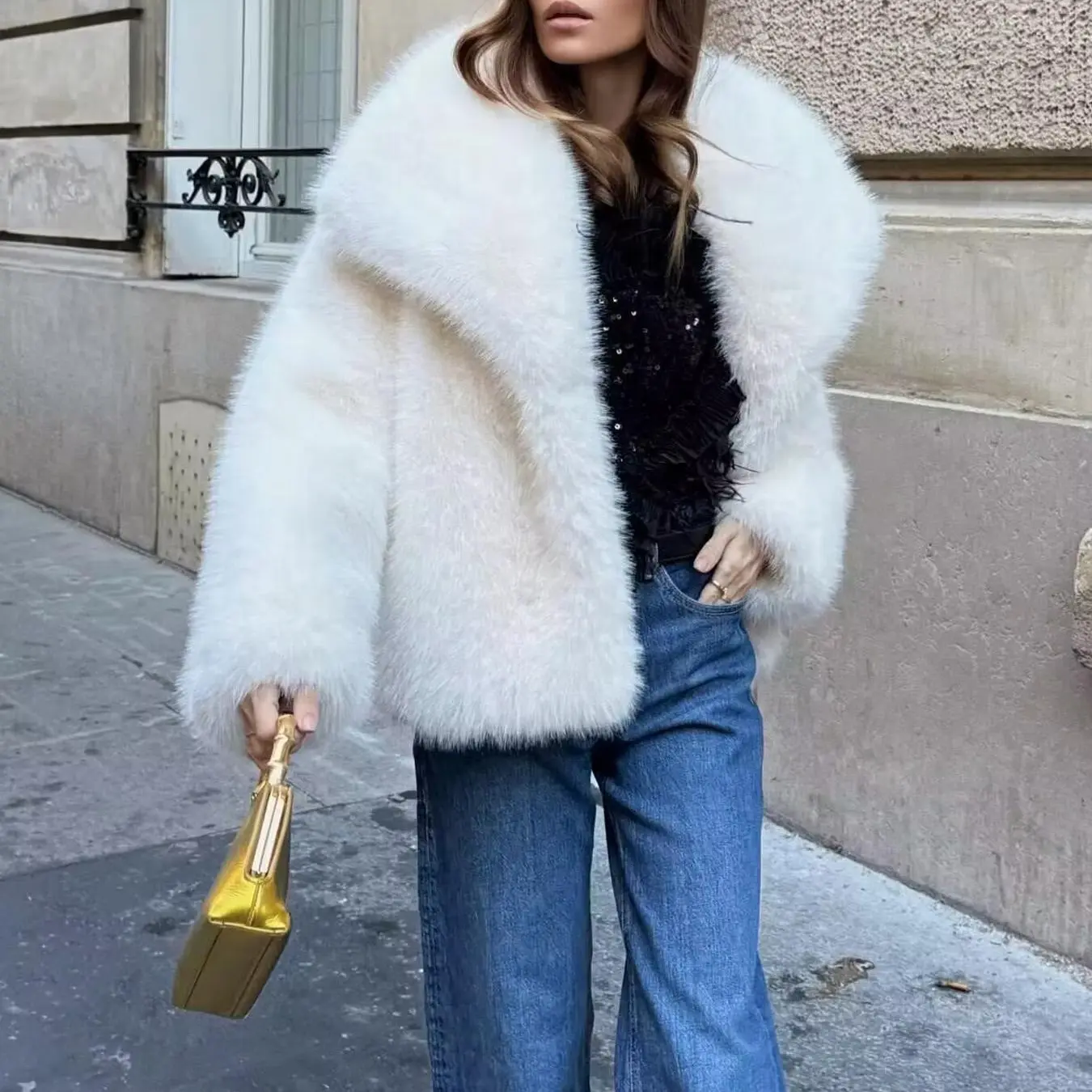 Women's Faux Fur Fitted Jacket, Collar Coat