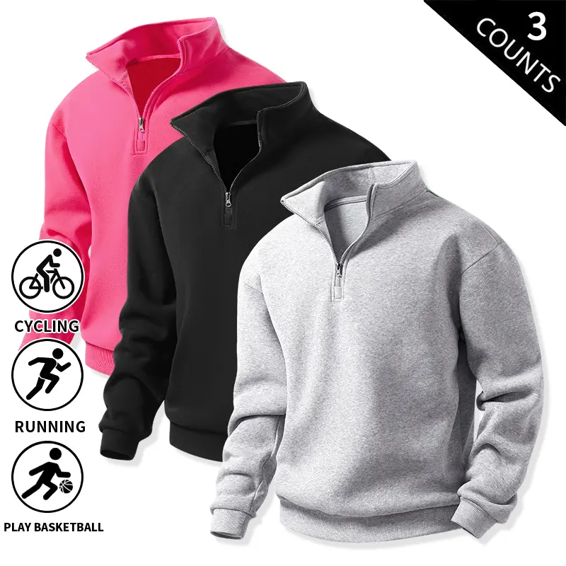 3-Pack Men’s Quarter-Zip Fleece Sweatshirts