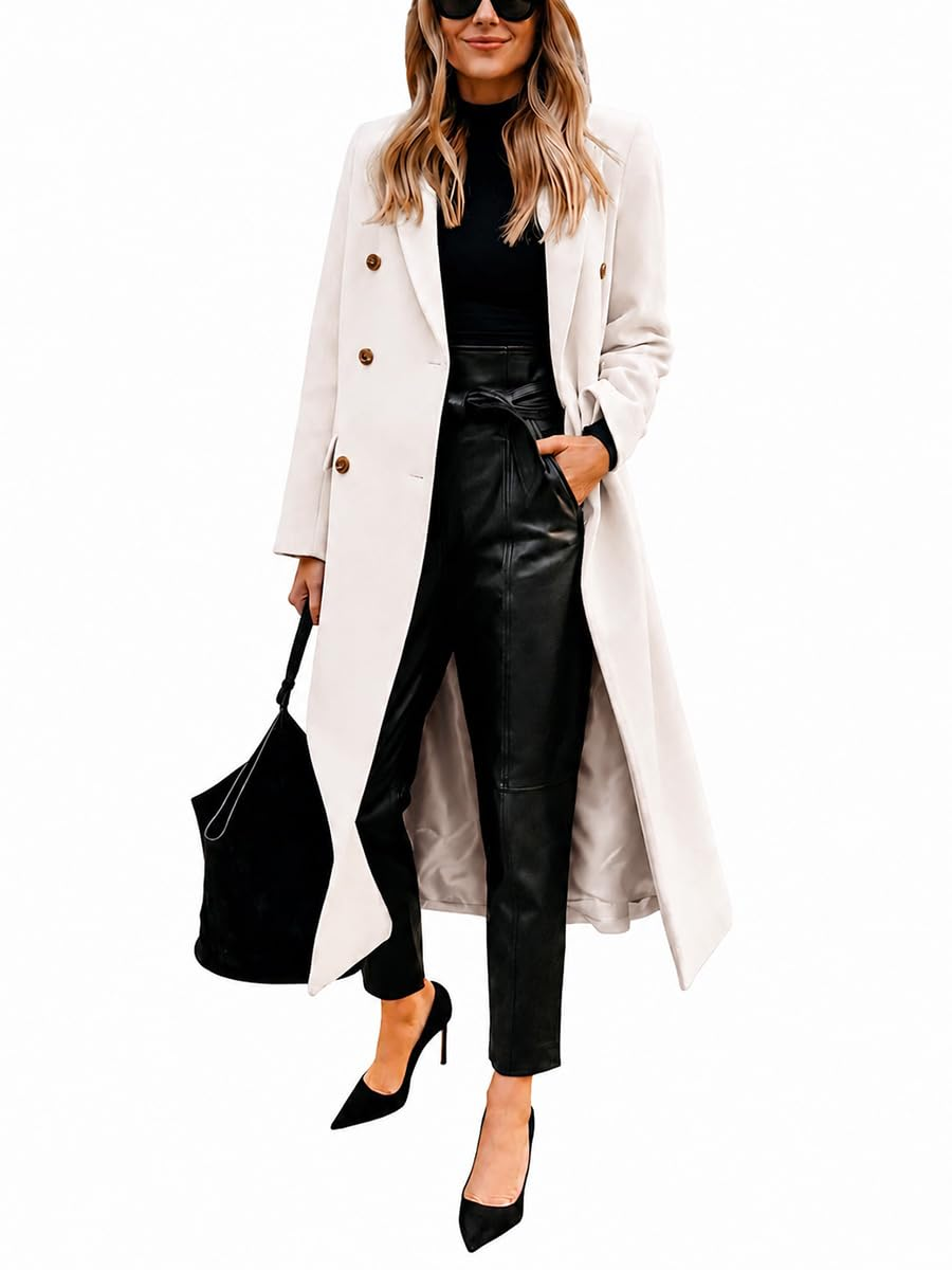 Womens Long Wool Coats Fall Winter Notch Lapel Peacoat Jackets